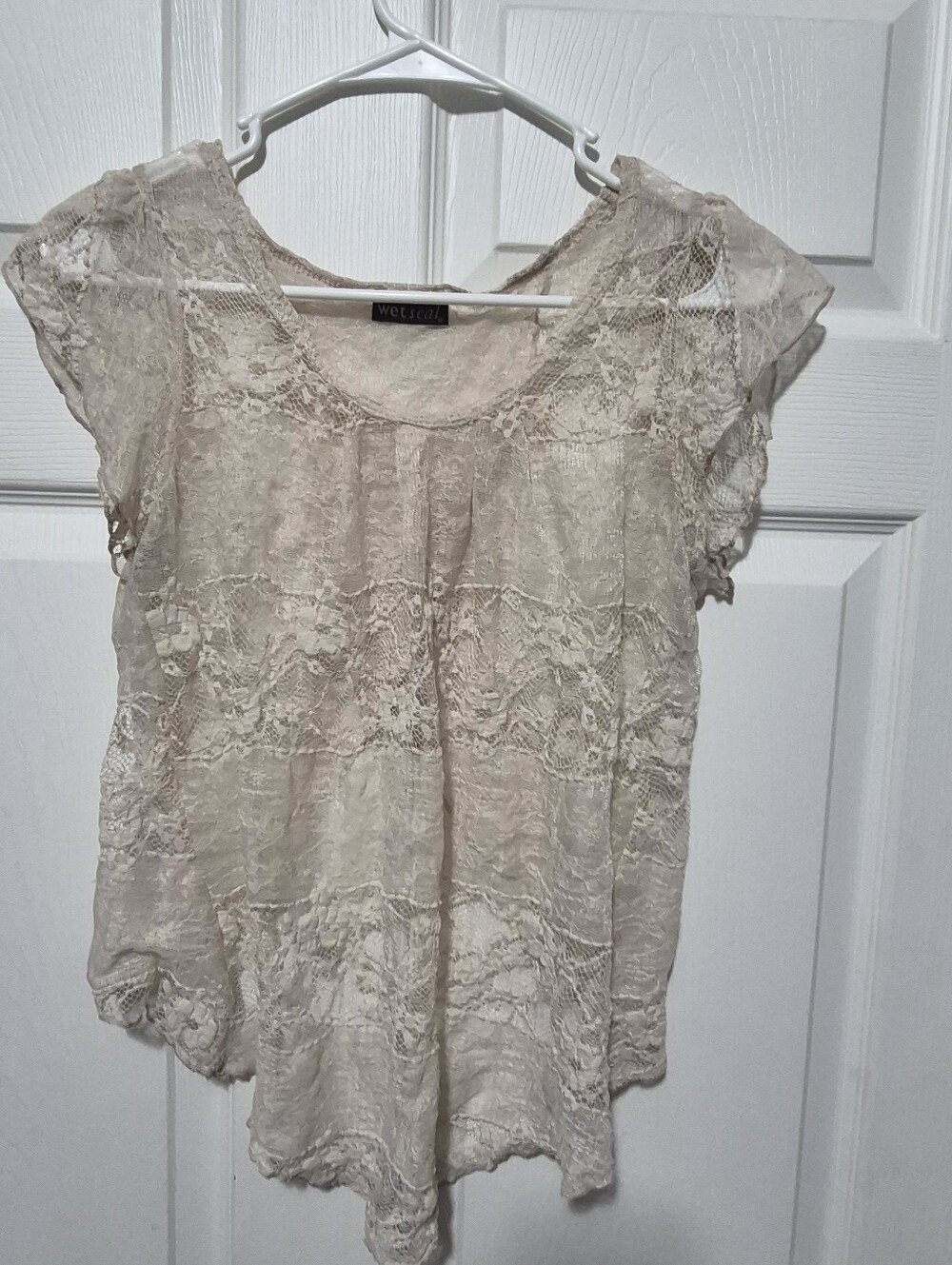 Wet Seal Y2k Lace Top Open Back Open Flutter Sleeves Sz S